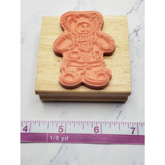 Teddy Bear Plush in Overalls Wood Mounted Rubber Stamp - Picture 6 of 7